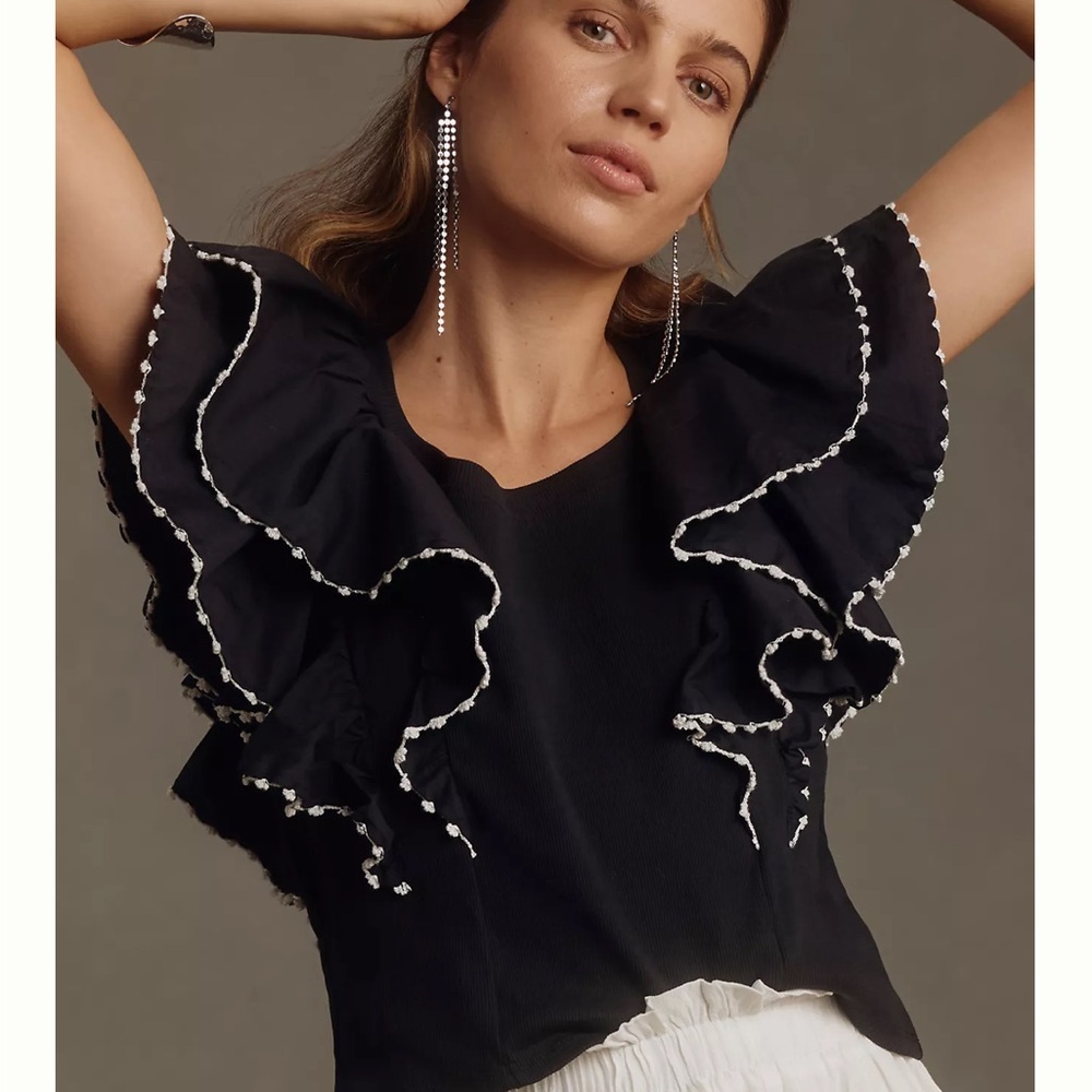 Anthropologie Feminine Ruffled Oversized Top - Picture 2 of 14